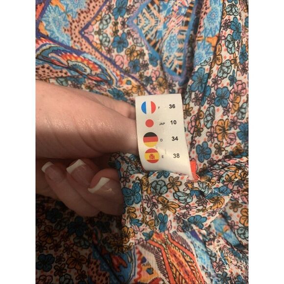 Red Carter Bohemian Blue Pink Tank Swim Open Front Knee Length Dress Xs Small - Picture 5 of 5